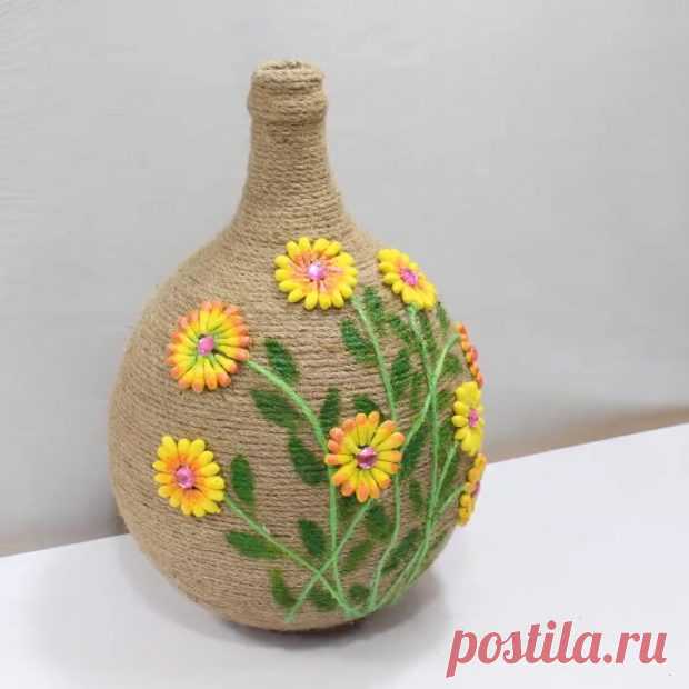 Комбинированная ваза с декором из шпагата — DIYIdeas