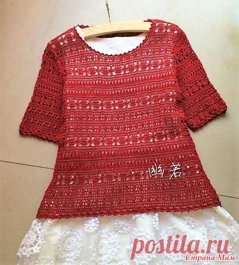 . Ажурная кофточка с красивыми узорами. Эта кофточка связанна очень красивым горизонтальным узором. Вяжется просто выглядит превосходно! Пряжа хлопок с шелком. Крючок 2.0 мм. http://bbs.bianzhirensheng.com/