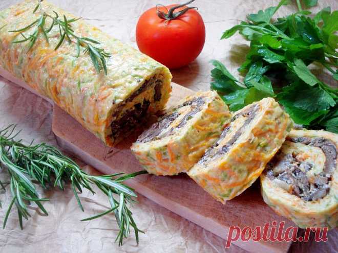 Нереально нежный, сочный и вкусный кабачковый рулет с грибами - На Кухне