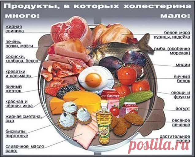 В каких продуктах много и мало Холестерина.