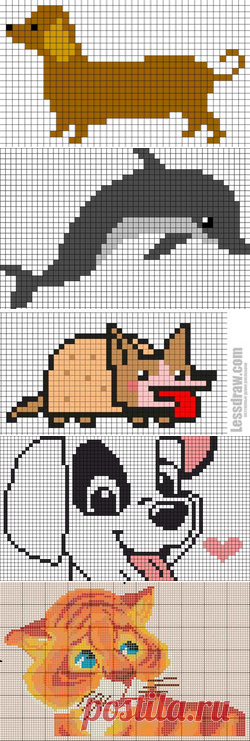 Рисунки Животные По клеточкам в тетради (57 картинок)