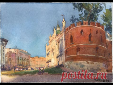 20240530 Bird tower of Kitay-Gorod in Moscow. Watercolor plein air painting