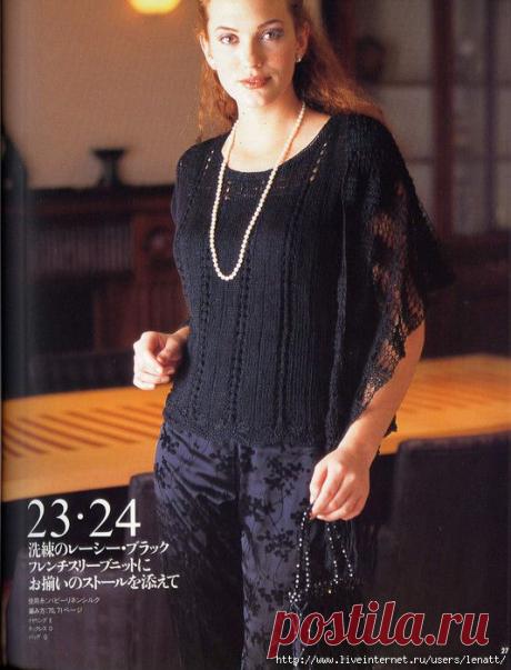 Нарядный топ черного цвета и палантин к нему. Спицы. Схемы. /