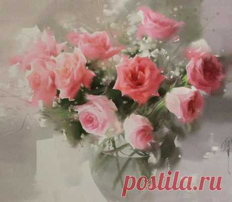 (90) Розы акварелью