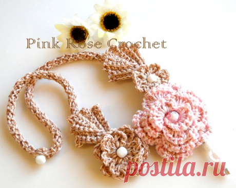 \ PINK ROSE CROCHET /: Colar Rosa Rosa Suave Crochet Necklace