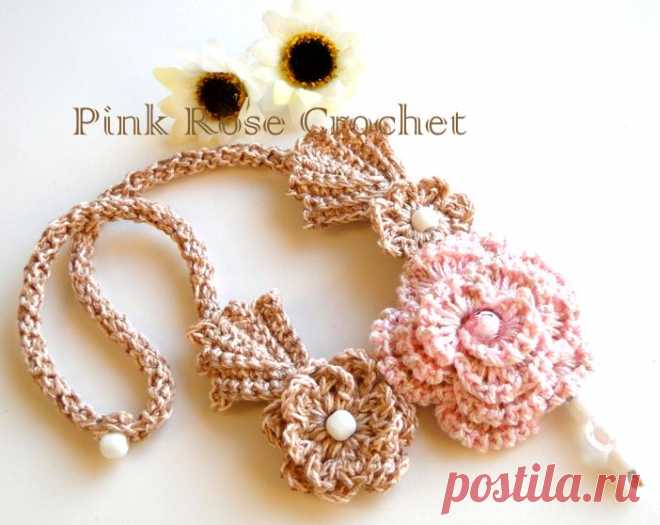 \ PINK ROSE CROCHET /: Colar Rosa Rosa Suave Crochet Necklace