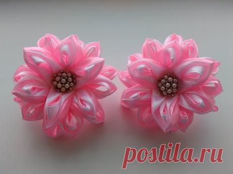 Красивые бантики из атласных лент 2,5 см. МК Канзаши / Beautiful bows of satin ribbons 2.5 cm.