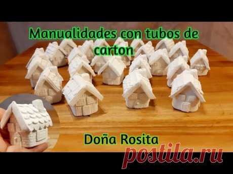 😍 Manualidades con TUBOS DE CARTON , bellas casitas de navidad en PORCELANA FRIA ,  Doña Rosita