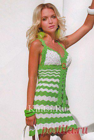 Бело-зеленое платье. Вязание для женщин / Платья / Крючком