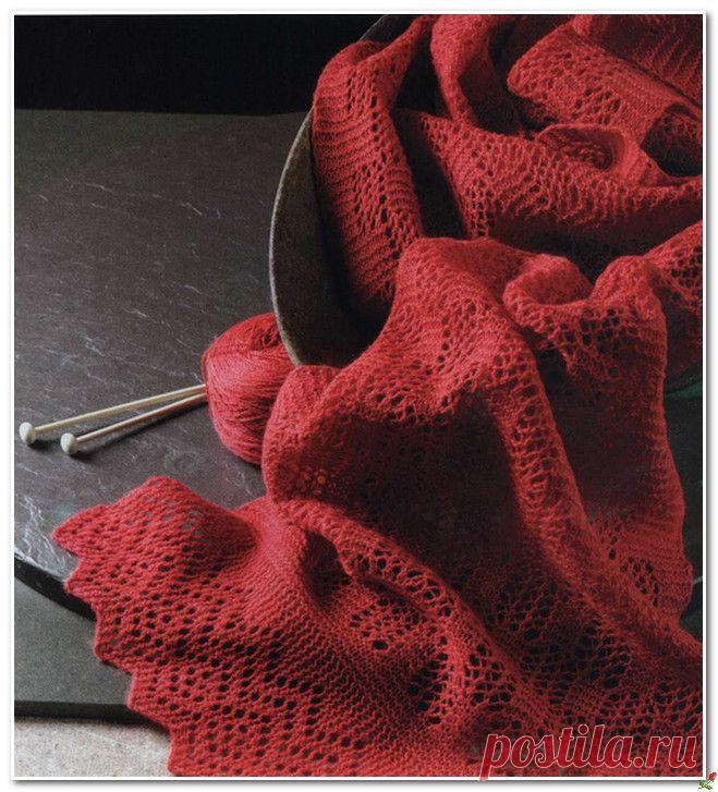 КРАСНЫЙ ПАЛАНТИН ВЯЗАНЫЙ СПИЦАМИ..
