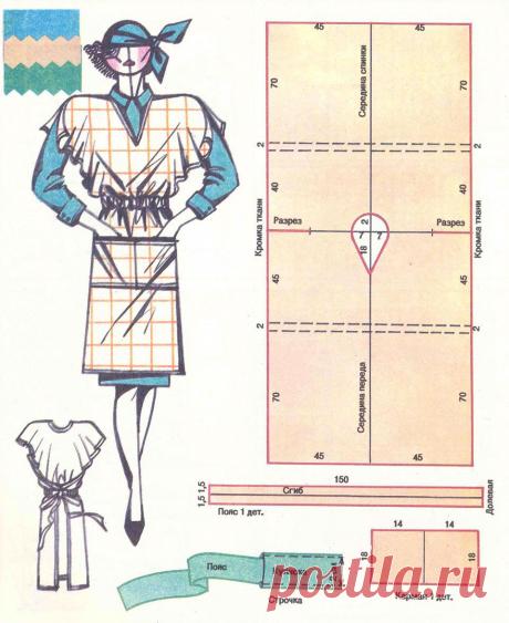 ФАРТУК-ХАЛАТ ИЗ ПРЯМОУГОЛЬНИКА+ВЫКРОЙКА