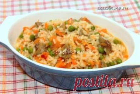 Куриная печень с рисом и зелёным горошком.
СОСТАВ:
Горошек зеленый — 150 гр
Печень куриная — 400 гр
Лук репчатый — 1 шт
Бульон — 100 мл
Морковь — 1 шт
Помидор — 2 шт
Рис — 200 гр
Соль, перец.