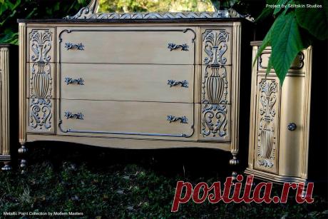 Warm Silver Metallic Paint on Dresser Set