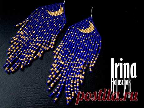 Blue Seed Bead earrings Moon earringst Minimalist earrings | Etsy