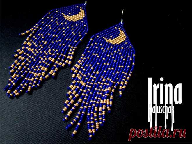 Blue Seed Bead earrings Moon earringst Minimalist earrings | Etsy