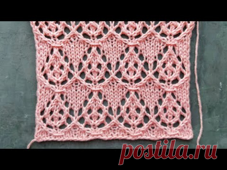 Красивый узор спицами с ажурными каплями
