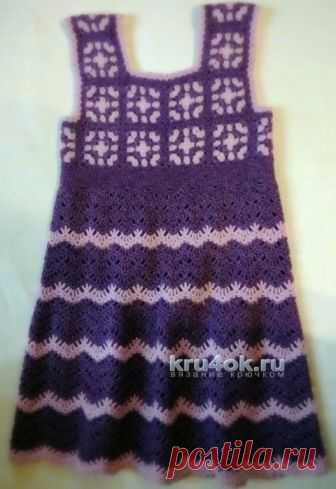 Вязаный сарафан для девочки с мотивами бабушкин квадрат