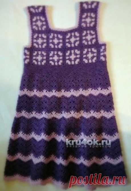 Вязаный сарафан для девочки с мотивами бабушкин квадрат