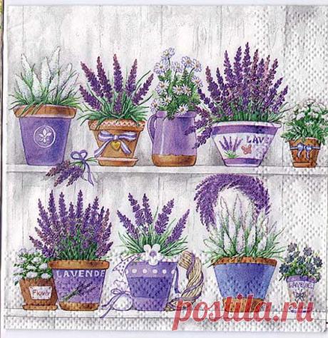 4 Decoupage Napkins | Lavender Flowerpots  | Floral Napkins | Lavender Napkins | Garden Napkins | Cocktail Paper Napkins for Decoupage Napkin decoupage with this charming print of lavender flowerpots, printed in Holland on 3-ply paper. These are perfect for paper arts and crafts of many kinds,including collage and decoupage on glass, wood, candle, scrap booking , mixed media, and DIY projects.  Each napkin measures 10″ x 10″ (25 x 25 cm).  You will receive 4 napkins with t...