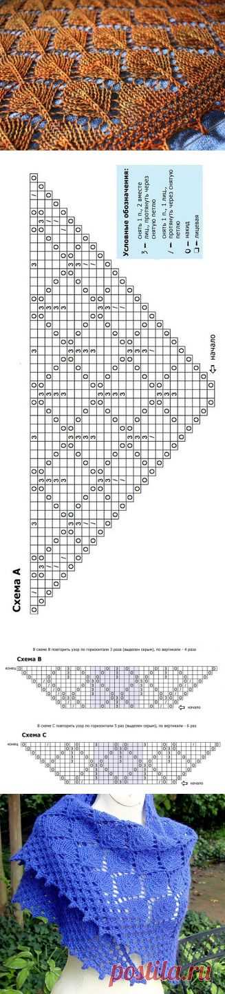 Шаль с узором из листьев и пико спицами. Ажурные узоры для шали спицами | Домоводство для всей семьи
