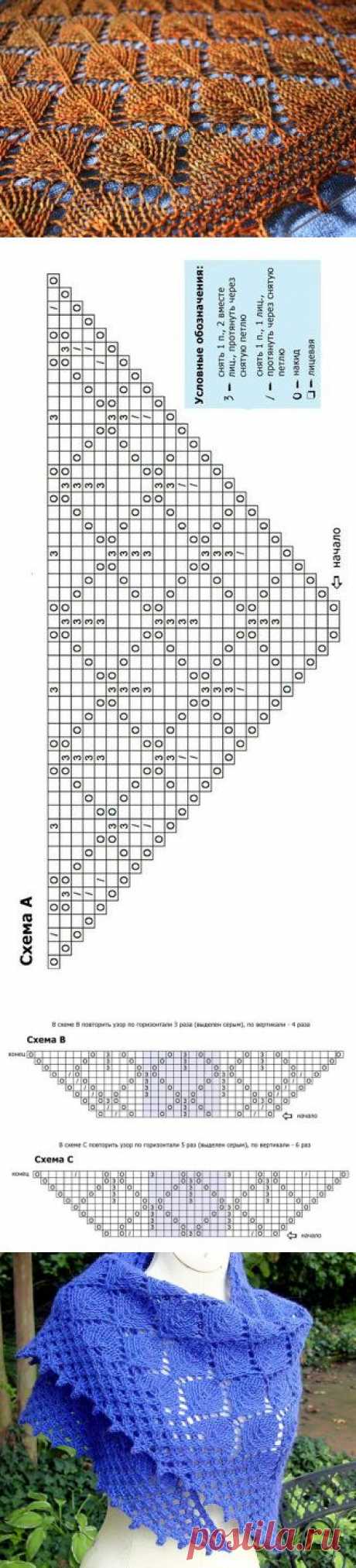 Шаль с узором из листьев и пико спицами. Ажурные узоры для шали спицами | Домоводство для всей семьи
