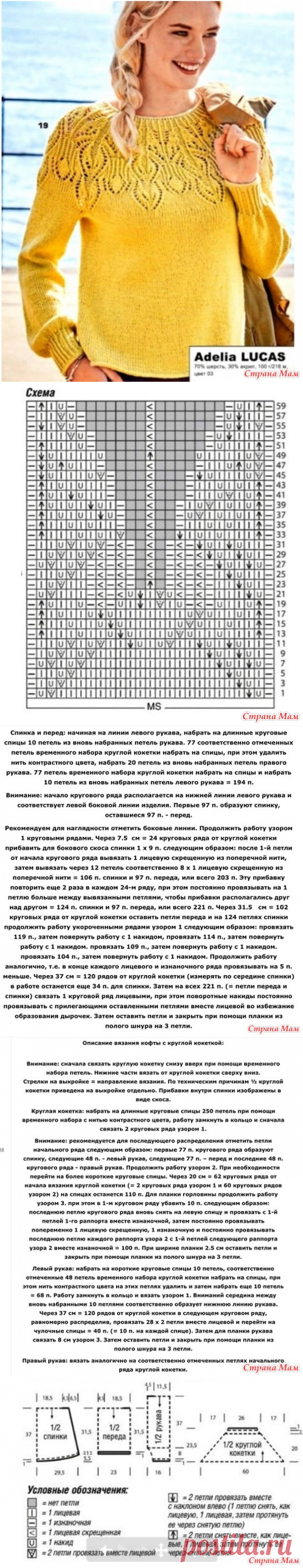 Пуловер с круглой ажурной кокеткой - Вязание - Страна Мам