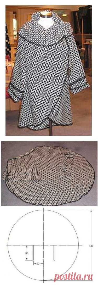 Накидка-пальто своими руками за полчаса!

Шьется, вместе с раскроем за полчаса. Проймы обрабатываются, как петли "в рамку".

На данном варианте рукава почти кимоно, чуть заужены книзу. Сшиты бельевым швом.

Без рукавов ее можно одевать «вверх ногами», самому определять - где ноги. Если шить рукава по типу кимоно, то эта возможность сохраняется, а если "правильные" рукава,