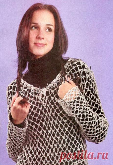 Серый пуловер-сетка -