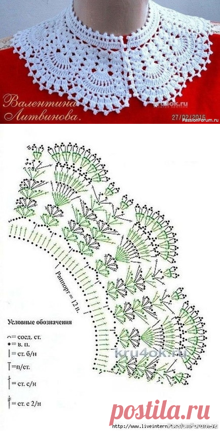 Ажурный воротник от Валентины Литвиновой. Схема | Вязаные крючком аксессуары
