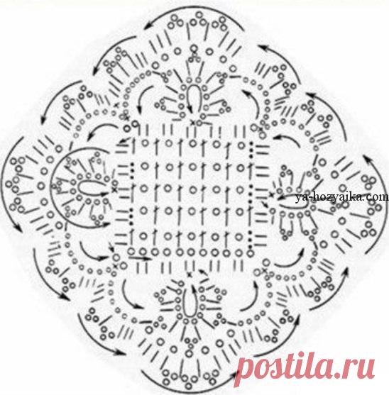 Королевский квадрат крючком схема. Шикарный узор крючком схема
