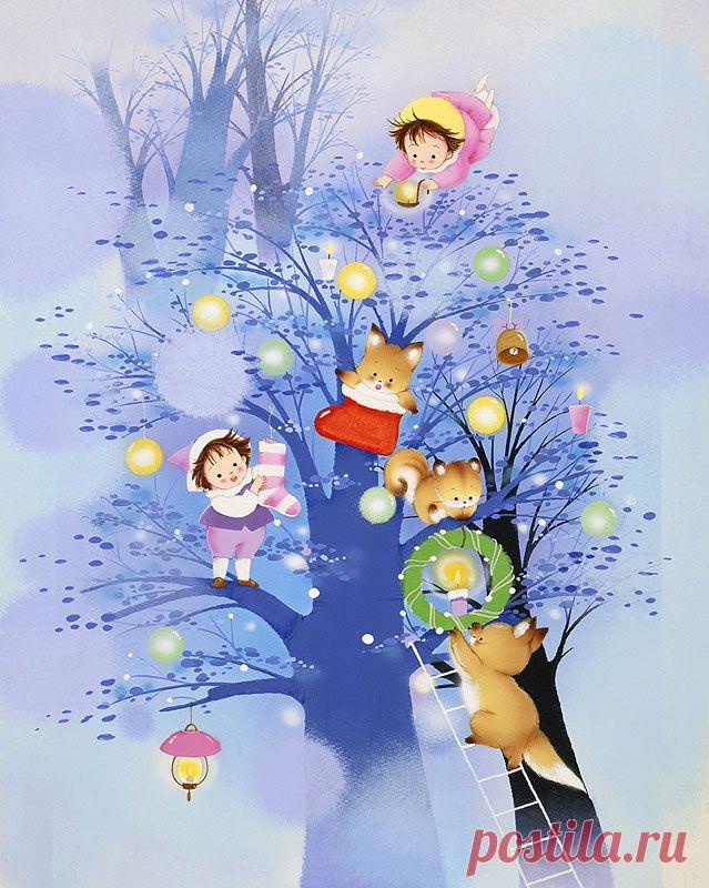 Фея и лиса, кто носит украшение в животных иллюстраций большого дерева