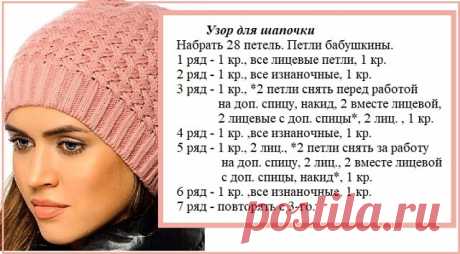 Узоры спицами для шапок