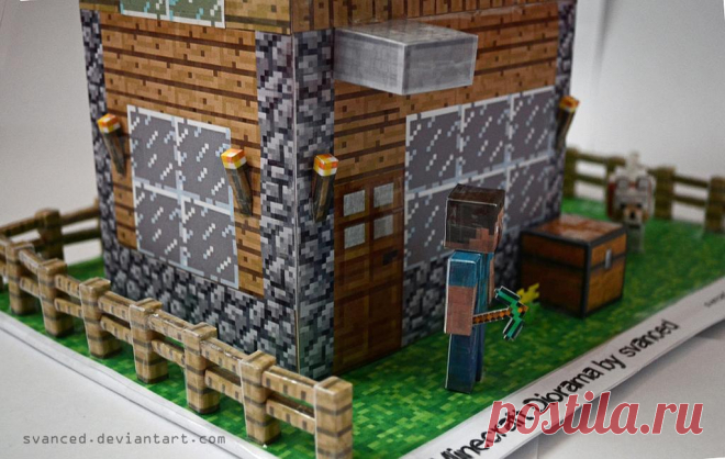 Minecraft Diorama by svanced 2 This is my idea/view of a Minecraft Diorama. All parts(including the house template)were downloaded from pixelpapercraft.The house was scaled up and the rest of the parts too to fit with the house....