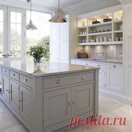 Designed by the talented Tom Howley. French pattern travertine floors, custom shaker cabinetry and marble benchtops. | kitchen inspiration