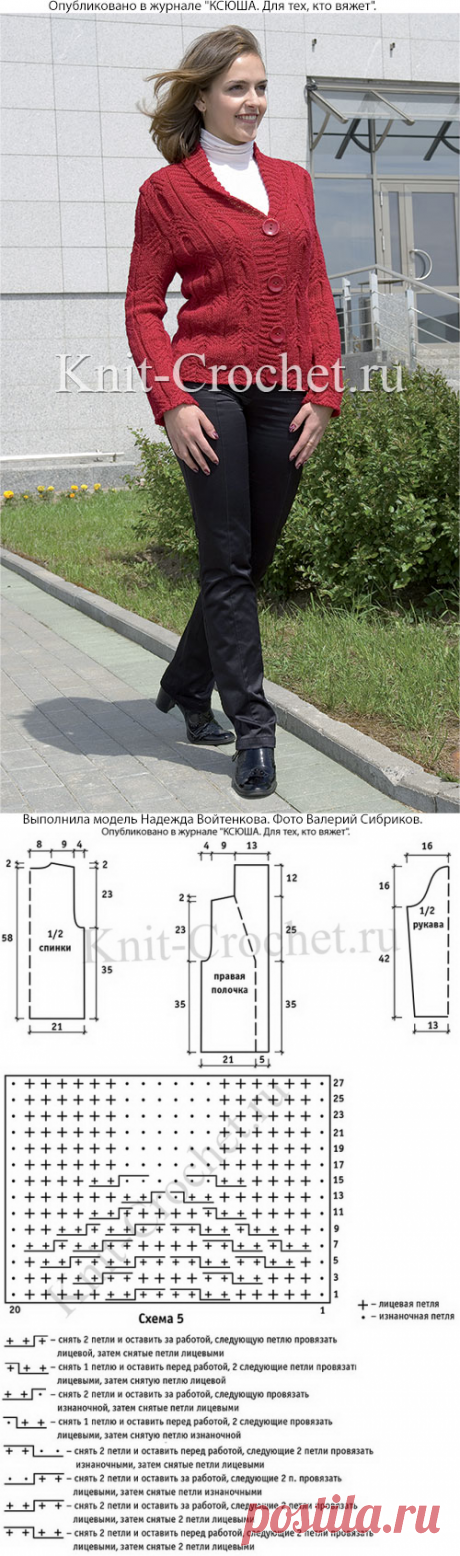 Жакет с шалевым воротником на спицах.