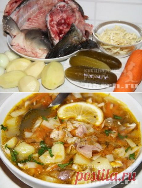 Рыбный суп с лапшой и солеными огурцами