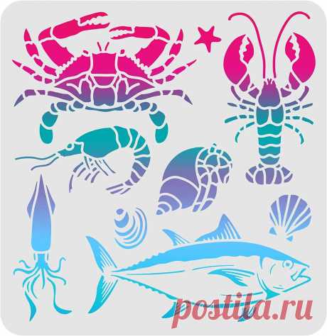 Plantillas de dibujo de concha, plantillas reutilizables de criaturas marinas para pintar sobre madera, azulejo, papel, tela, decoración de pared y suelo.