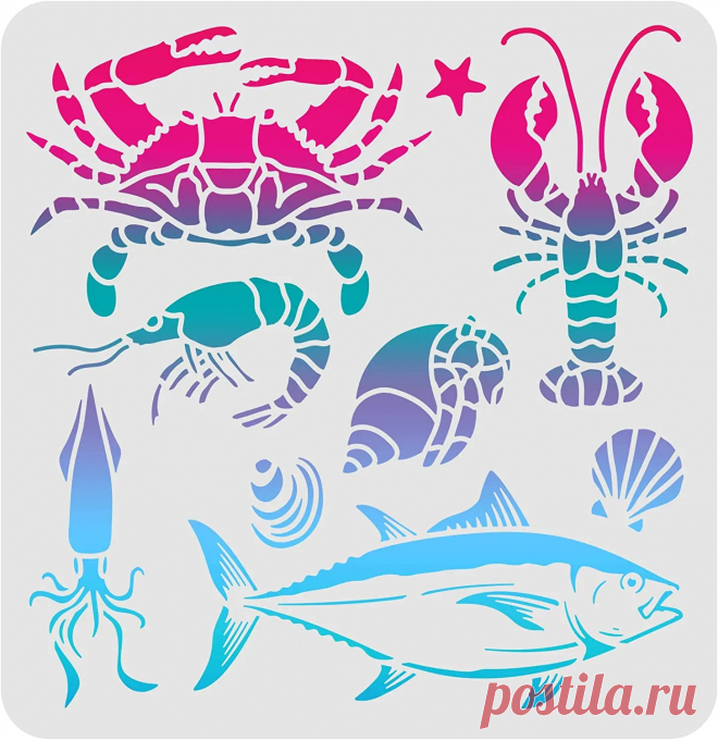 Plantillas de dibujo de concha, plantillas reutilizables de criaturas marinas para pintar sobre madera, azulejo, papel, tela, decoración de pared y suelo.