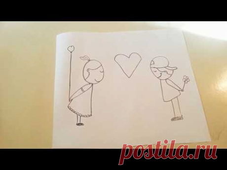 Как нарисовать мальчика и девочку из слово LOVE