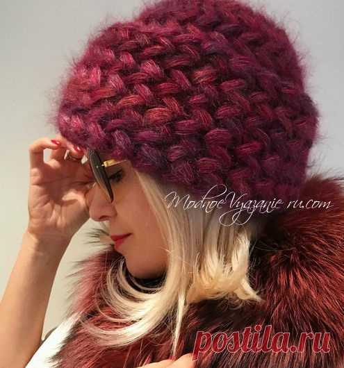 Шапка крючком узором колоски пышными столбиками - Crochet Modnoe Vyazanie