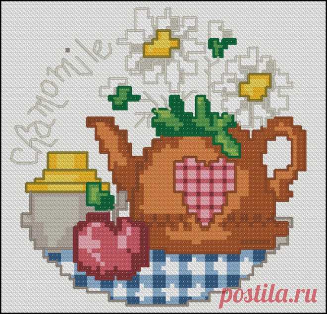 Daisies in a Teapot Cross Stitch PDF Pattern Download Cross | Etsy