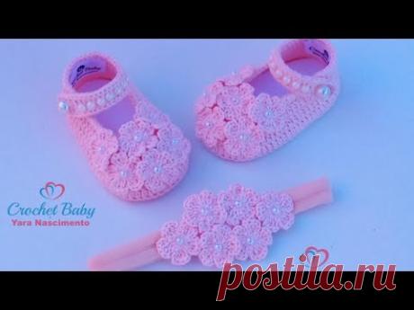 Sapatinho FLORZINHA de crochê - Tamanho 09 cm - Crochet Baby Yara Nascimento Parte 02