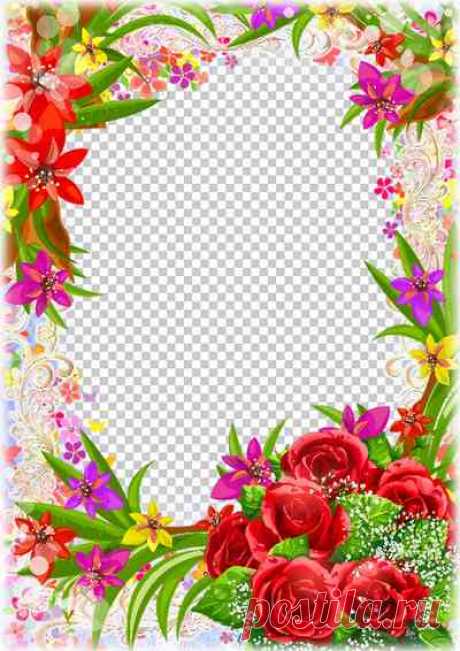 Hermosas flores y mariposas, marco de fotos PNG, PSD. Marco PNG transparente, plantilla de marco de fotos en capas PSD, descarga.
