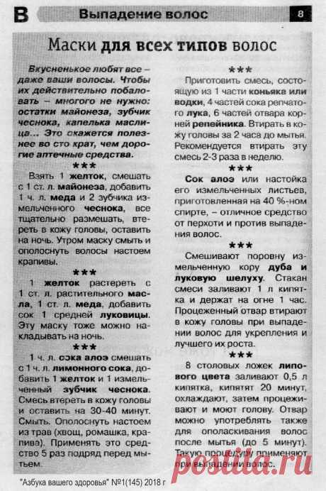 Впадение волос. Маски для всех типоыв волос