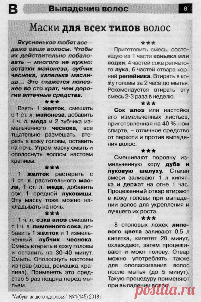 Впадение волос. Маски для всех типоыв волос
