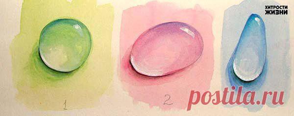 Рисуем реалистичные капли воды акварельными красками.