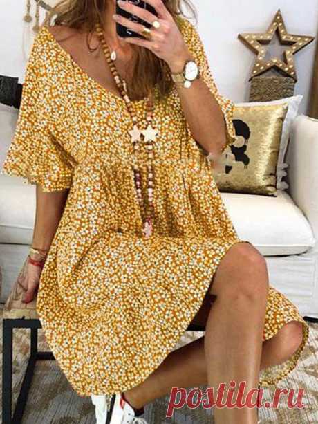 Print Floral V Neck Short Sleeve Vintage Dress Your friend shared a fashion website for you and give you $60 coupons! Claim it now.
