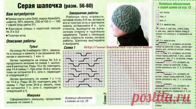 Серая мужская шапка с рельефным узором.