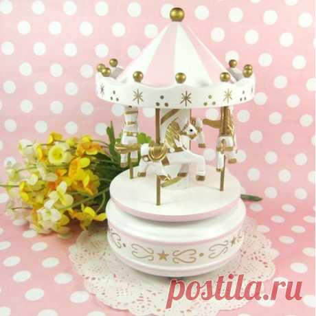 Винтаж синий деревянный Merry Go круглая карусель классический музыкальная шкатулка дети обувь для девочек подарок на день рождения игрушка купить на AliExpress