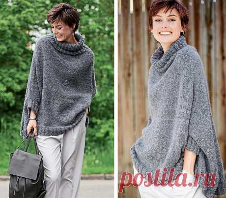 Пончо с воротником "гольф". Спицами. / BurdaStyle.ru